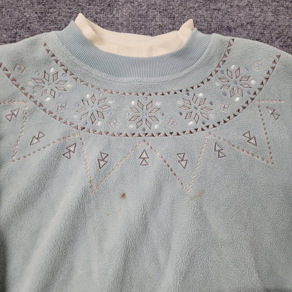 Vintage Sweatshirt Womens Size Large Blue Fleece Mock Neck Snowflake Embroidered